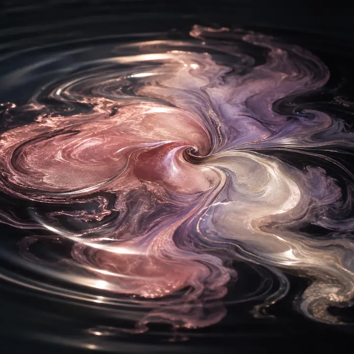 Rose, lilac and pearl lacquer colours flowing together on water